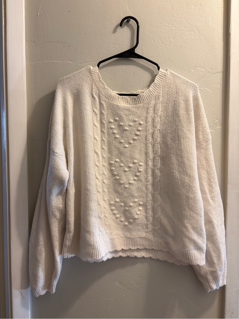 Soft White Sweater with Heart Detailing